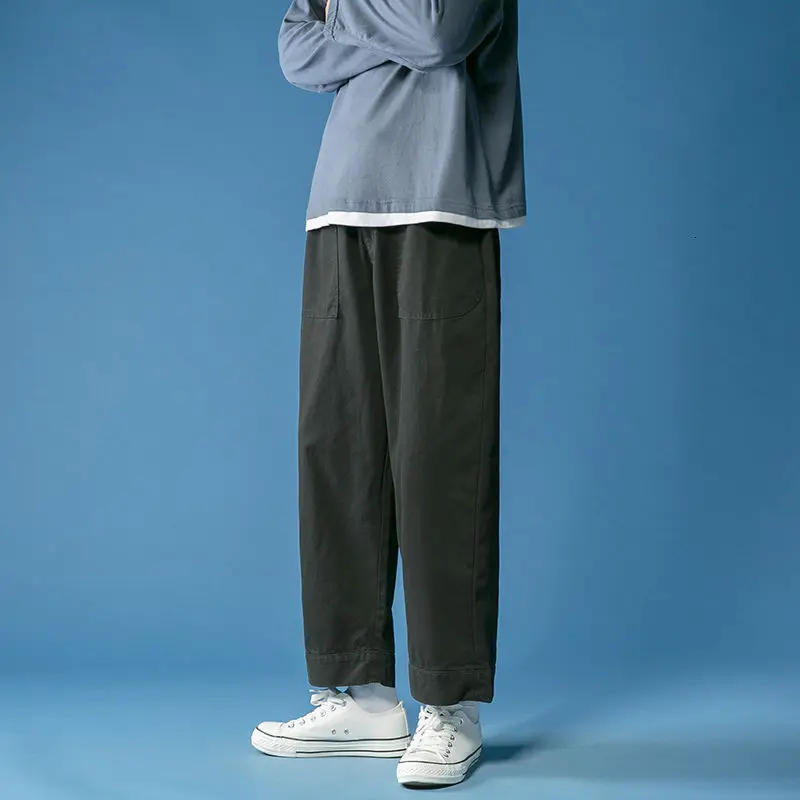 

Autumn Cotton Straight Pants Men's Fashion Solid Color Casual Pants Men Streetwear Wild Loose Wide-leg Pants Mens Trousers M-2XL
