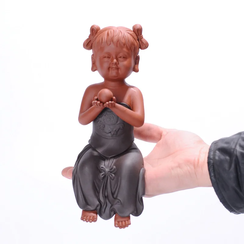 

Керамическая фигурка золотого мальчика и Нефритовой девочки, скульптура зиши ручной работы, китайское украшение на удачу, симпатичные укра...