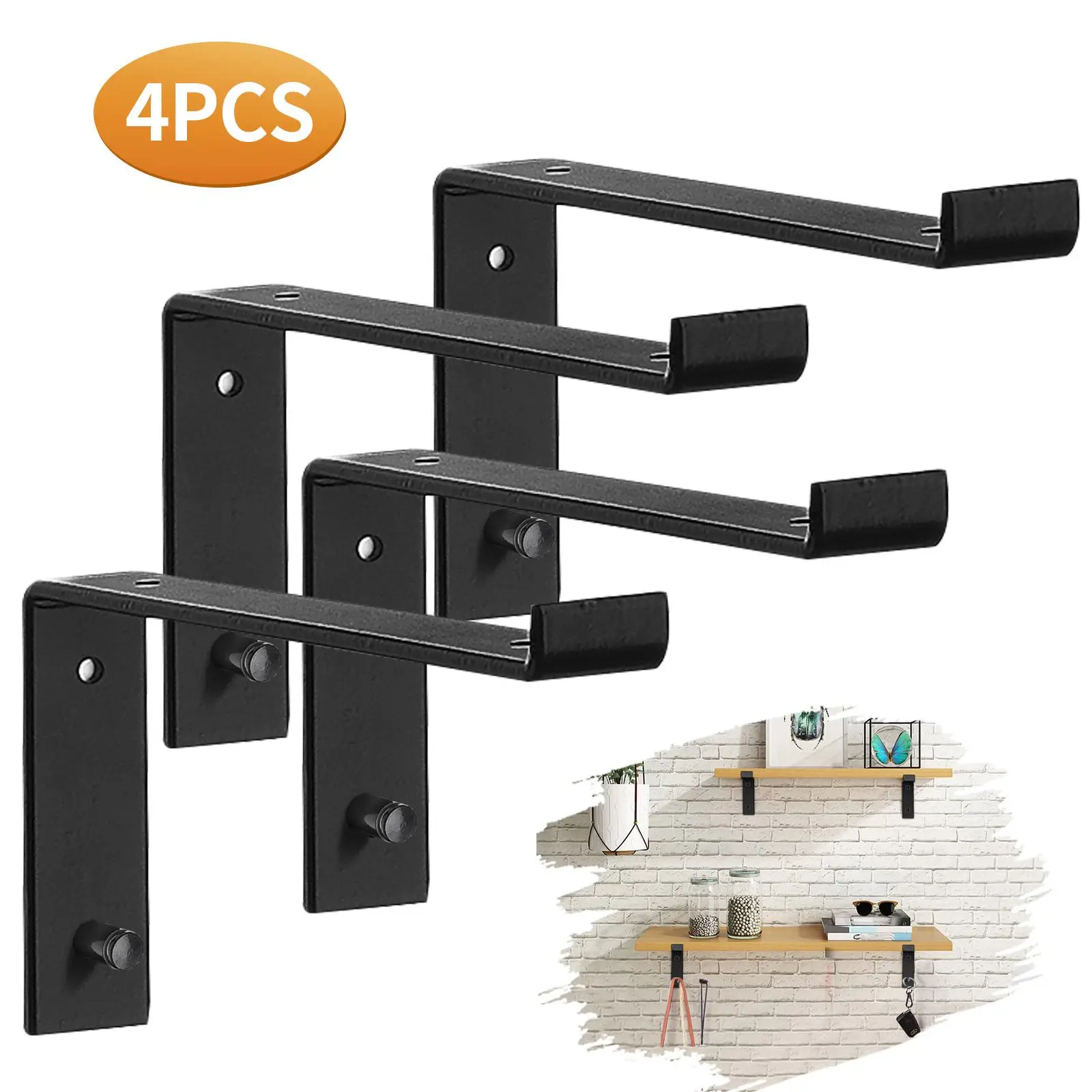 

4PCS 8/10 Inch Hook Shelf Brackets Industrial 90 Degree Angle Braces Brackets Durable Bearing Wall Mounted Shelving For Home