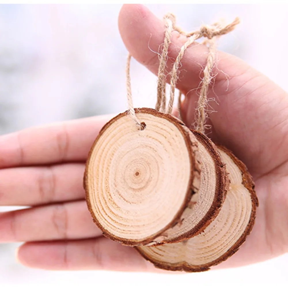 10pcs/lot 6cm Wooden Christmas tree Pendant DIY Painting Board Decorative Fir Crafts Xmas Hanging Ornament Home Patry Decoration images - 6