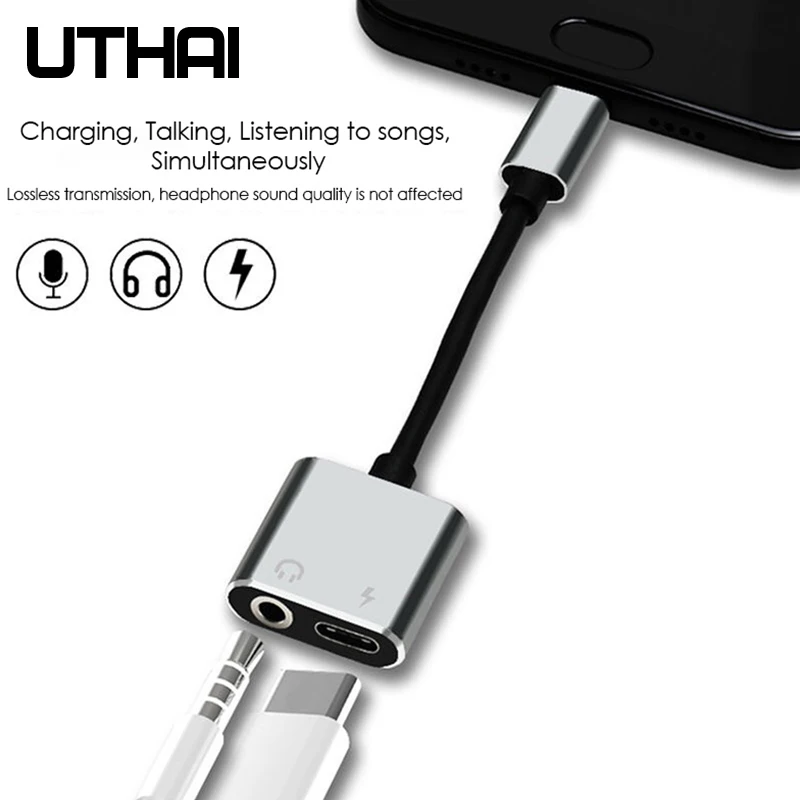 Аудиоадаптер UTHAI T11 Type C на 3 5 мм разъем для наушников конвертер 2 в 1 зарядки кабель
