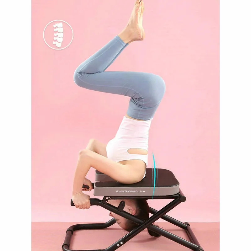 Foldable Yoga Headstand Bench Stand Yoga Chair for Family Gym, Fitness Yoga Chair Handstand Trainer with Ergonomic Handle