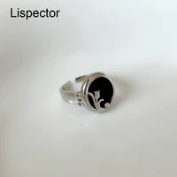 lispector 925 sterling silver french black agate oval rose rings for women retro onyx flower open ring female jewelry gifts