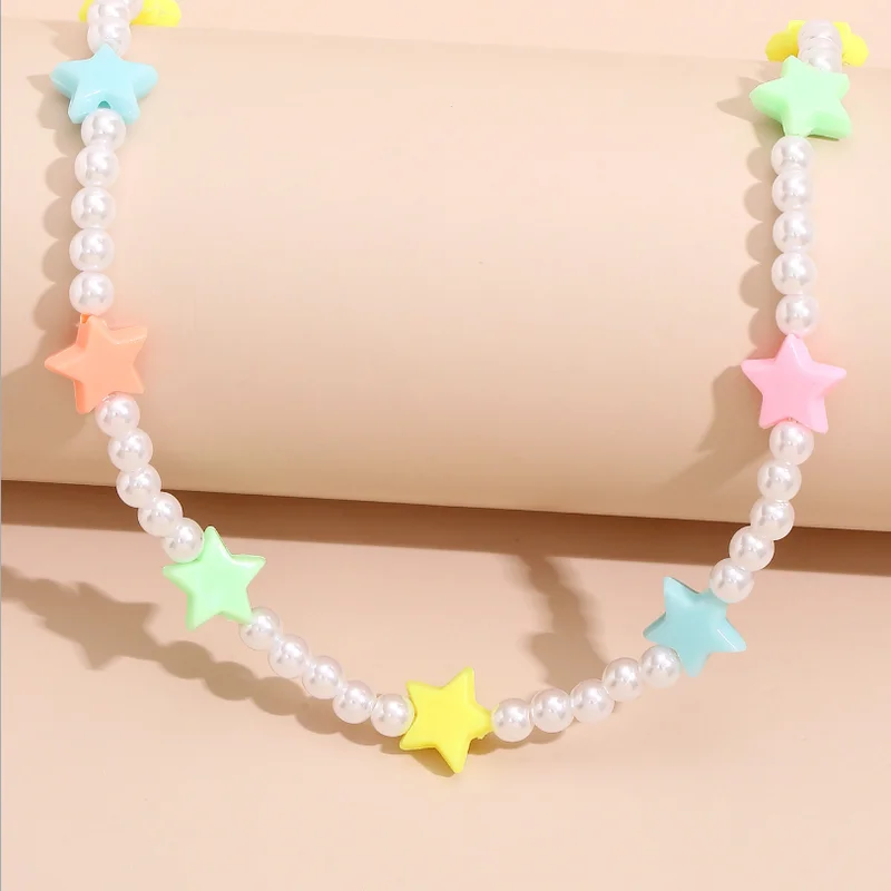 

Fashione Color Five-pointed Star Pendant Necklaces Elegant Ladies Pearl Necklace Jewelry Party Makeup Accessories