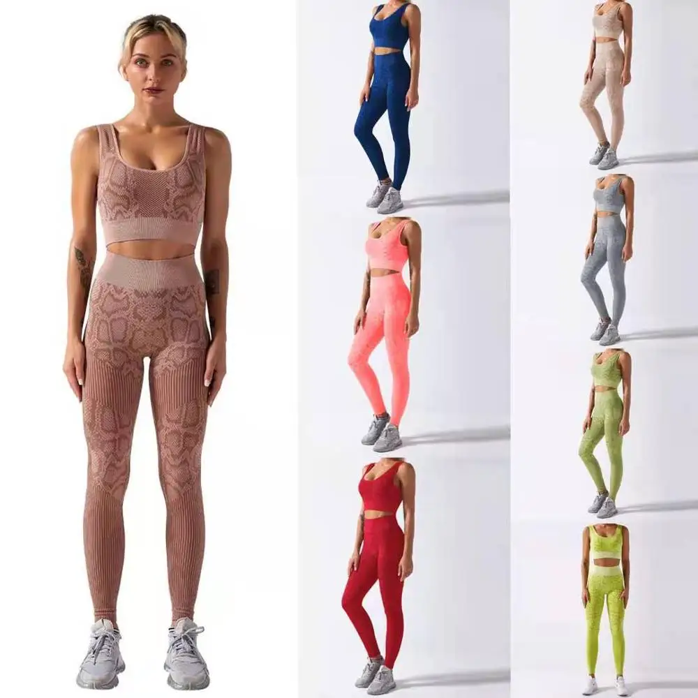 Комплект для йоги женская спортивная одежда со змеиным принтом летняя