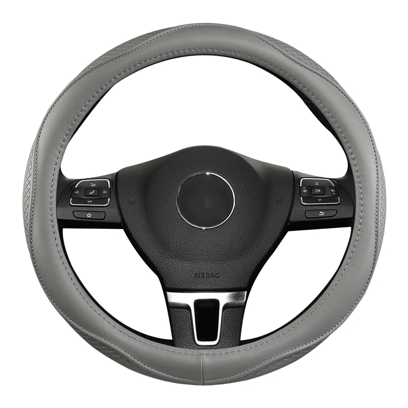

Genuine Leather Car Steering Wheel Cover 37-38CM Non-slip Wear-resistant Sweat Absorbing Fashion Sports Steering Wheel Cover