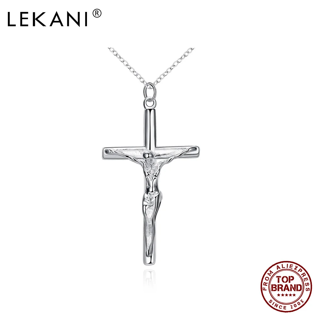 

LEKANI Long Geometric Cross Pendant For Men Jesus Suffer Christian Anniversary Pendants White Boy Fashion Jewelry Recommend