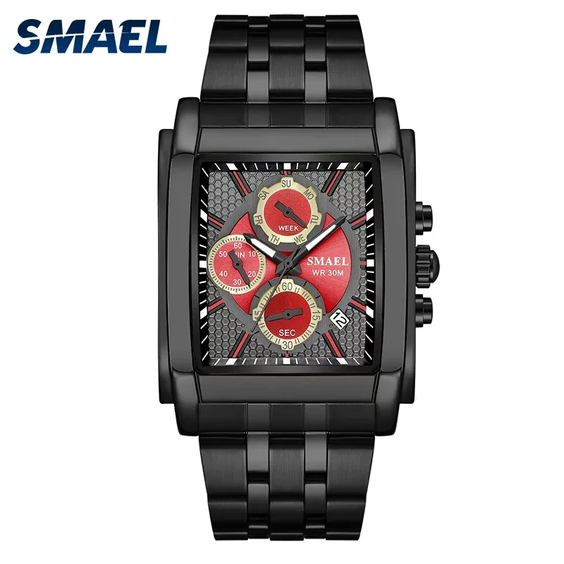 Фото SMAEL Модные кварцевые часы мужские водонепроницаемые бизнес хронограф наручные