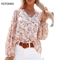 loose t shirts long sleeve v neck blouse 2022 summer tops for women clothes pullovers female fashion sexy flowers chiffon