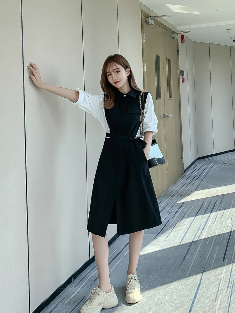 Осень 2019 г. новая модная рубашка с длинными рукавами и отстрочкой на талии dress-0wp78