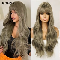 emmor womens long body wave synthetic wigs ash gray blonde cosplay party lolita wigs natural high temperature fiber hair wigs
