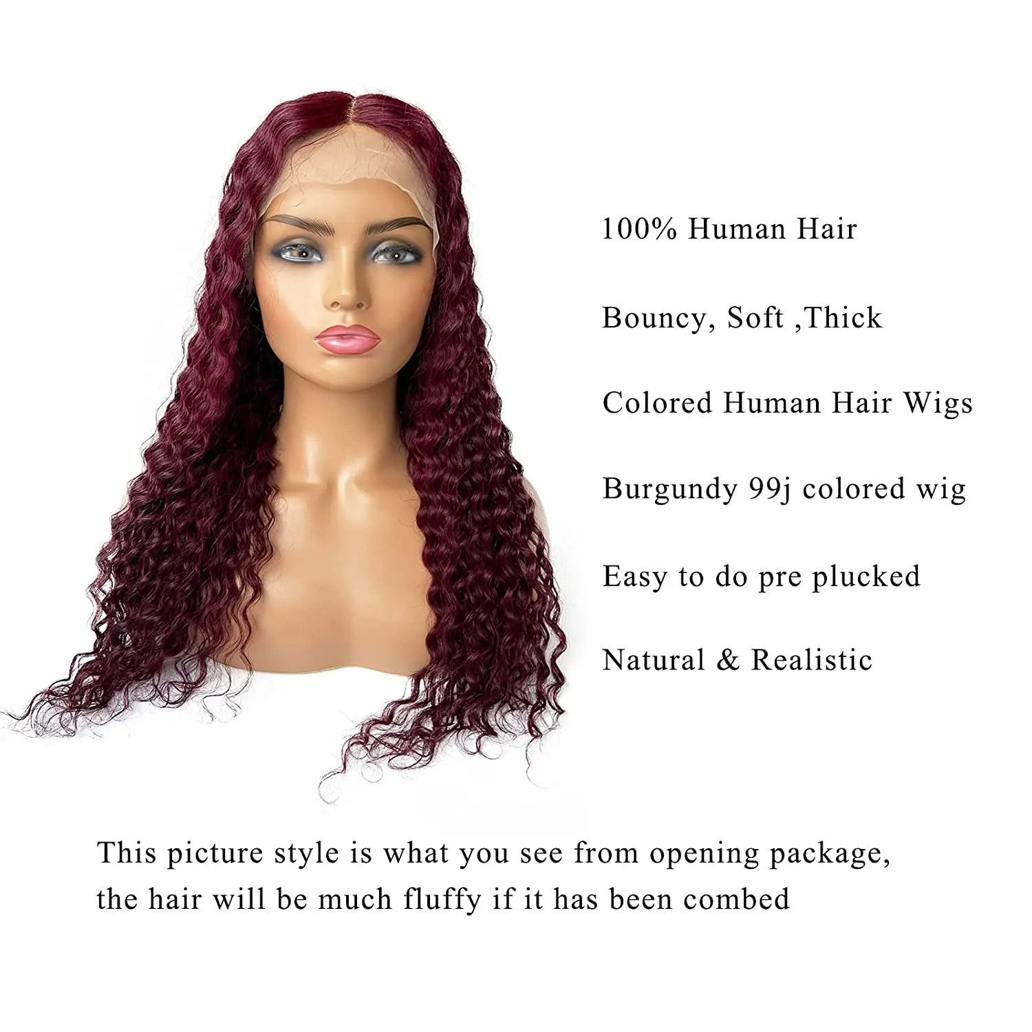 

99J Burgundy Lace Front Wig Bleached Knots Remy Brazilian Kinky Curly Human Hair Wig T Part Colored Human Hair Wigs For Women