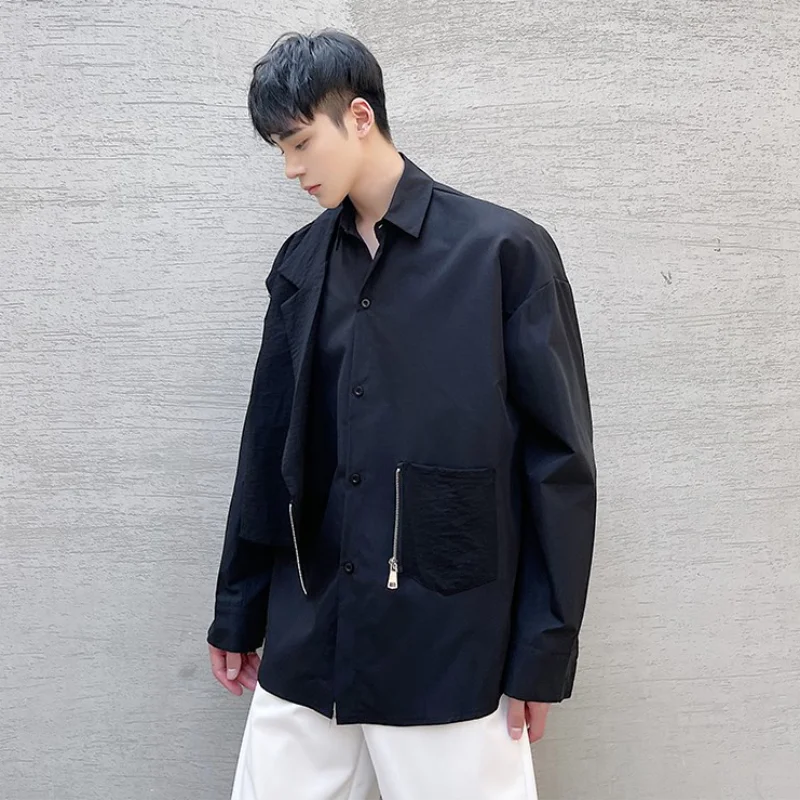 Men's Long-Sleeve Shirt Spring And Autumn New Style Personality Stitching False Two Korean Fashion Youth Popular Large Size Shir