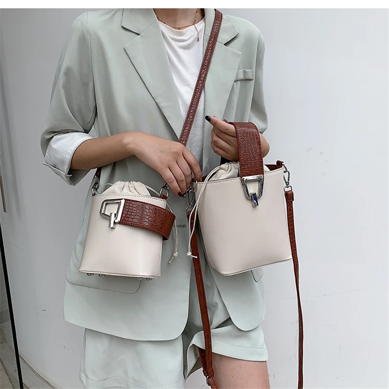 Women Bucket Bag Wide Strap Handbag Fashion Crossbody Messenger Bags For High Quality PU Leather Shoulder | Багаж и сумки