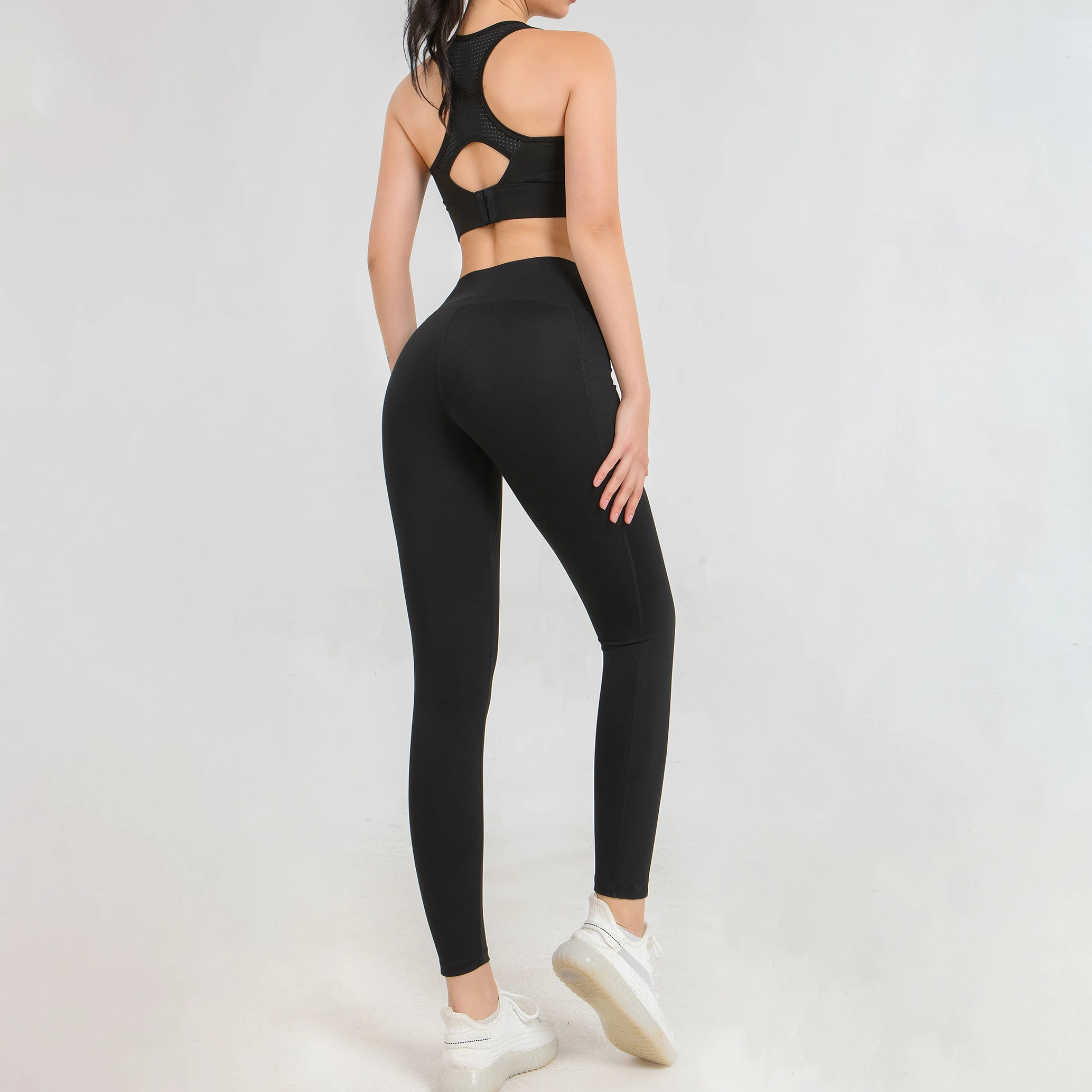 Naked Crossover Leggings Women High Waist Seamless Black Leggings with Pockets Push Up Workout Yoga Pants Sport Running Tights