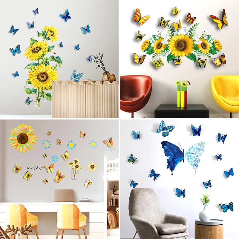 

Sunflowers Wall Stickers Butterfly Leave Stickers For Living Room Kids Room Bedroom Wall Decal Home Decoration Home Decor Murals