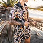 Комплект Гавайский мужской из 2 предметов, рубашка с короткими рукавами и лацканами, пляжные шорты с леопардовым принтом, модная уличная одежда в множестве стилей
