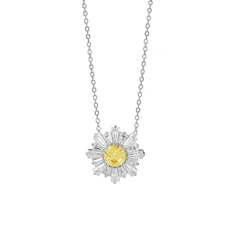 

LISM 925 Sterling Silver Fashion Luxury Jewelry Full Diamond Sunflower Necklace For Women Bridal Wedding Pendant Necklace Collar