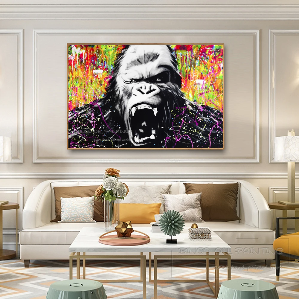 Дешевая ручная роспись современный зверь Горилла воет масляная живопись работа