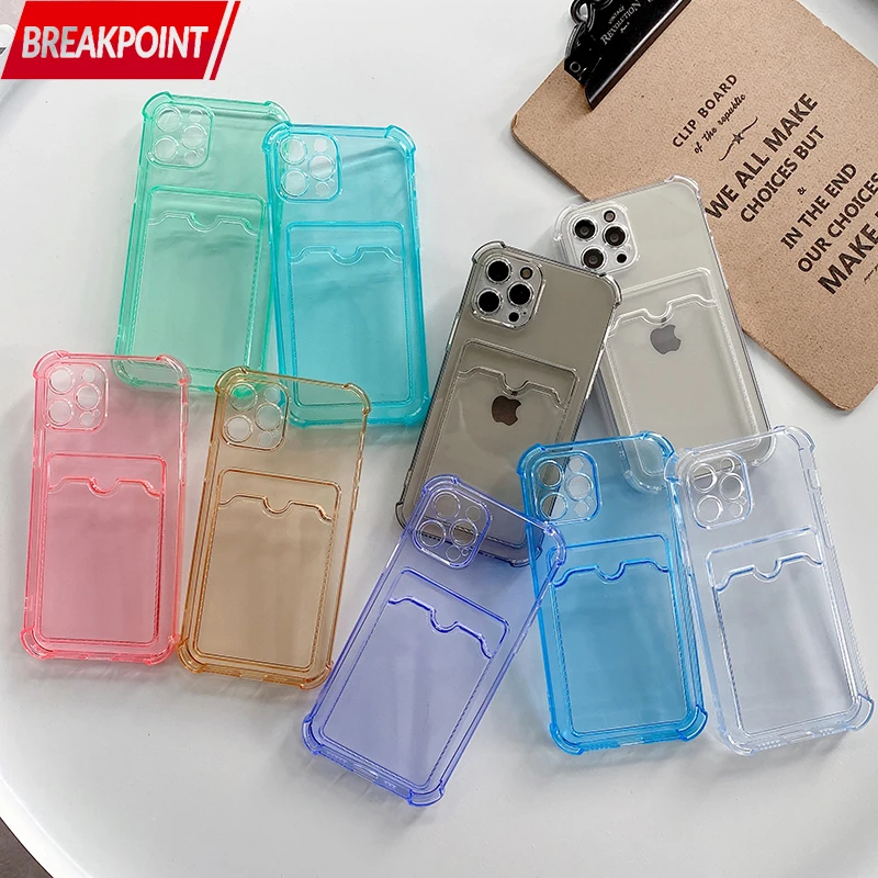 Breakpoint Soft Case For iPhone Xr Transparent Card Pocket Solt Holder For 7 8 Plus SE X Xs 11 12 13 Pro Max Mini Phone Cover