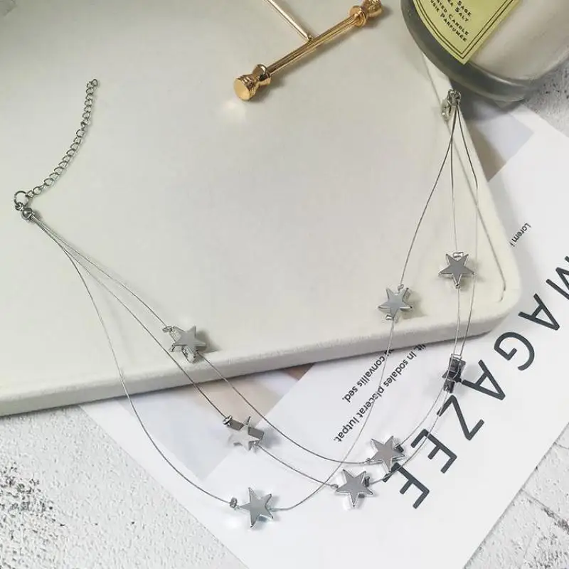 Женское ожерелье с трехслойными звездами модное в европейском стиле 2019 |