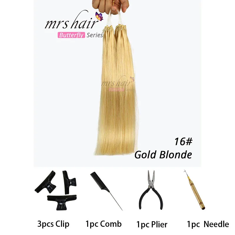 #16 MRSHAIR, прямые волосы на микро-кольцах, 1"-24", 1 г/шт., 50 шт., волосы Remy для наращивания на микро-кольцах - Цвет: #16