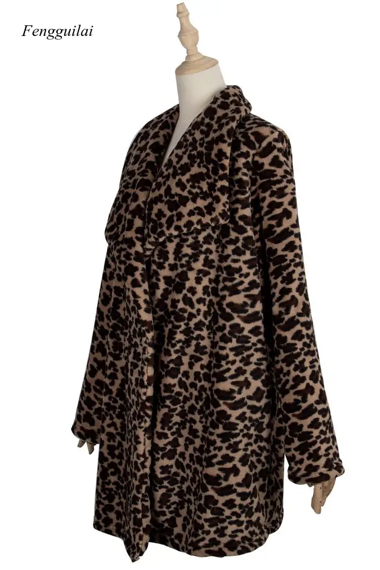 

Faux Fur Coat Women's New Leopard Print Outwear Long Sleeve Slim Coat Turn Down Collar Fashion Winter Warm Plush Jacket