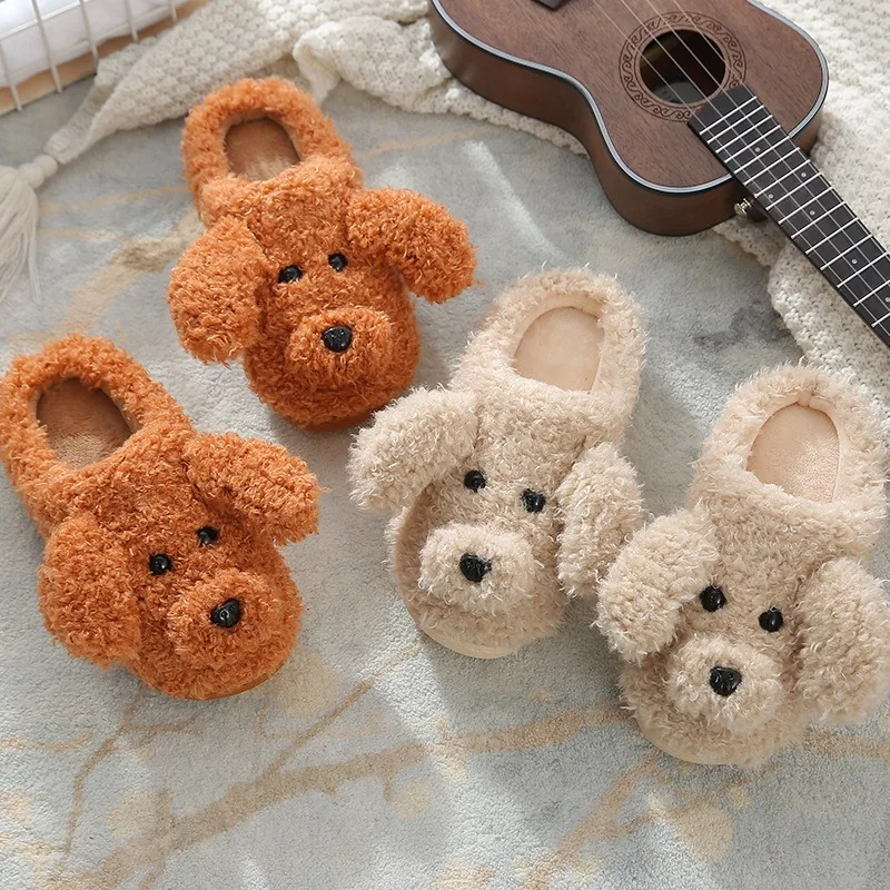 

Cartoon Dog Slippers Women Shoes Winter Warm Soft Plush Shoes Men Couples Slippers For Home Indoor Bedroom Slip On Fur Slides