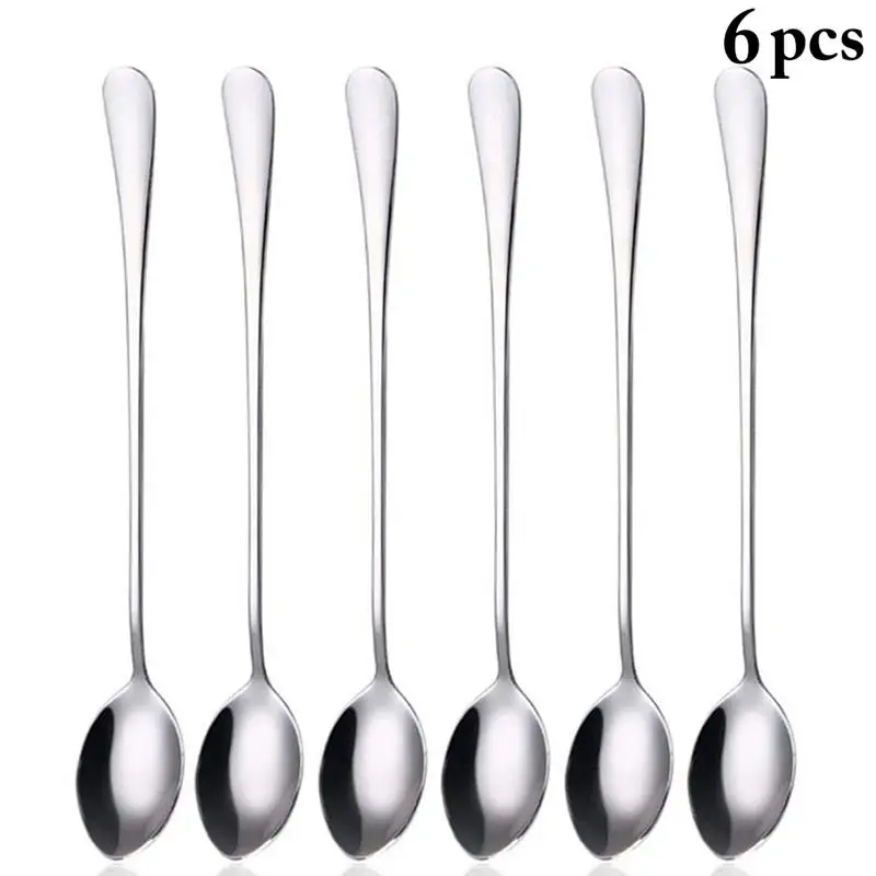 

6 Pcs Soup Spoon Stainless Steel Coffee Tea Sugar Mixing Scoop Multi Purpose Dessert Ice Cream Spoon Kitchen Tableware Supplies