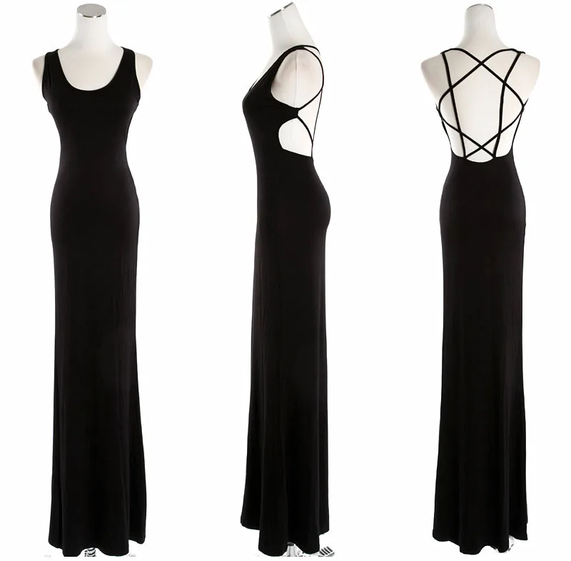 

Spring and Summer Korean Style Modal Women's Long Sexy Backless Slip off-Shoulder Formal Dress Temperament