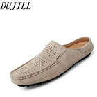 Ажурные повседневные полуботинки для мужчин, лоферы, замша, кожа, дизайнерские слипоны, Тапочки, Мокасины, цвета хаки, лето