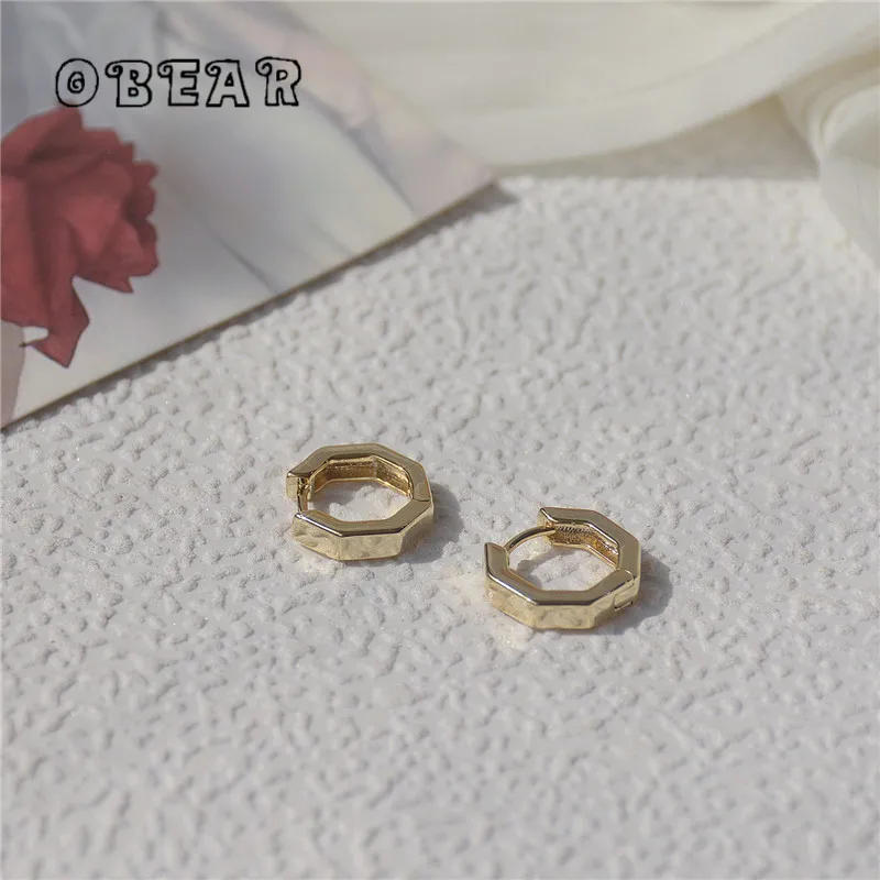 

OBEAR 14k Real Gold Plating French Simple Geometric Hoop Earrings Women Personalized Party Gift Small Jewelry