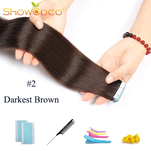 Color2 -20 Pcs ShowCoco лента в Пряди человеческих волос для наращивания натурального волос 20/40 шт, смешанные цвета, Цвет горячие головы для наращивания блеск коричневого до блондинка ленточных накопителей - Цвет: Color2 -20 Pcs