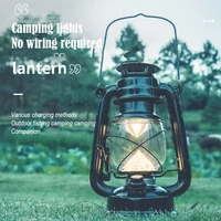 outdoor portable camping lantern kerosene lamp retro rechargeable hanging tent light long battery life camping light hook design