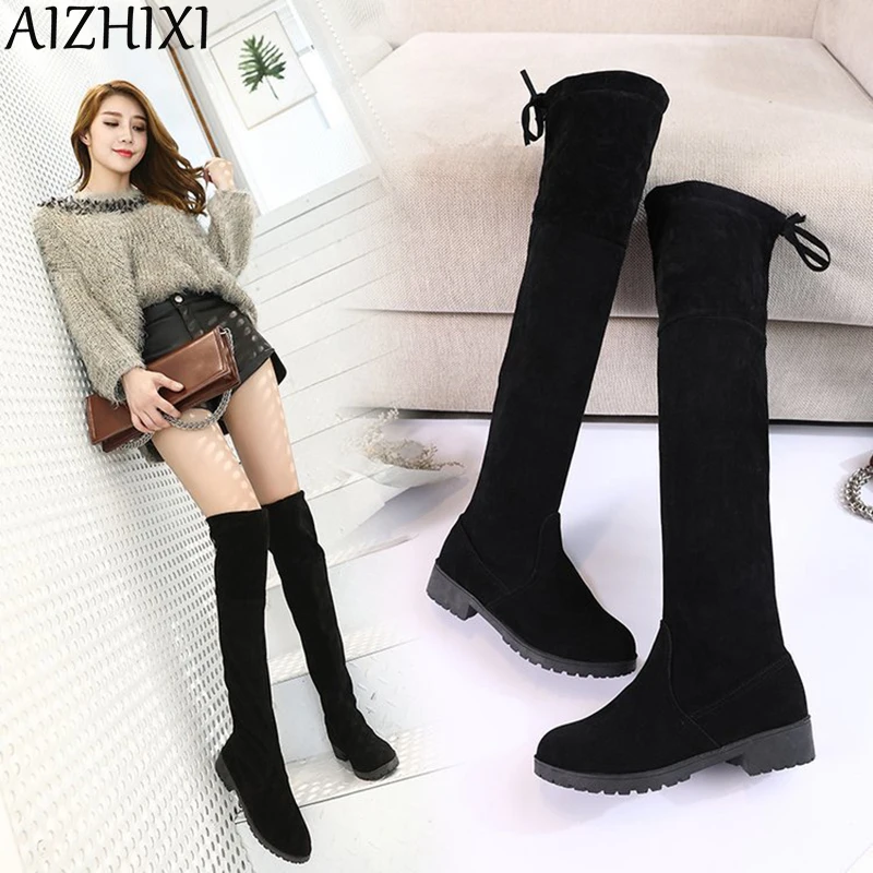 AIZHIXI/черные сапоги до бедра зимние из эластичной замши женские пикантные Сапоги