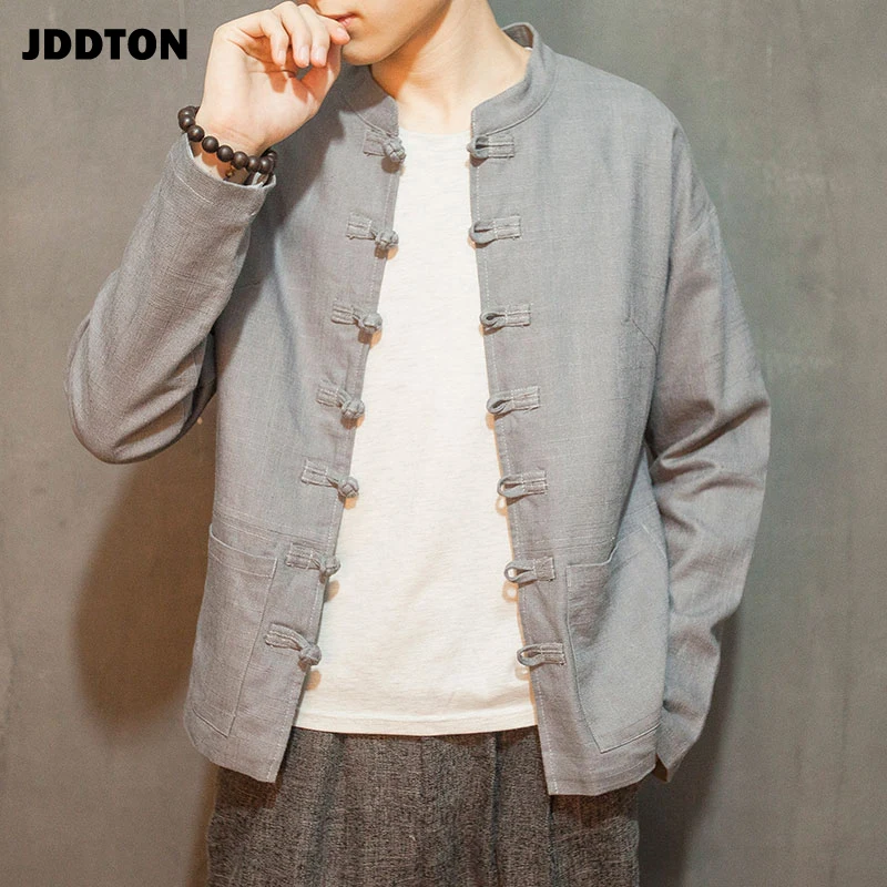 Мужское льняное кимоно JDDTON Свободный кардиган из хлопка традиционная винтажная