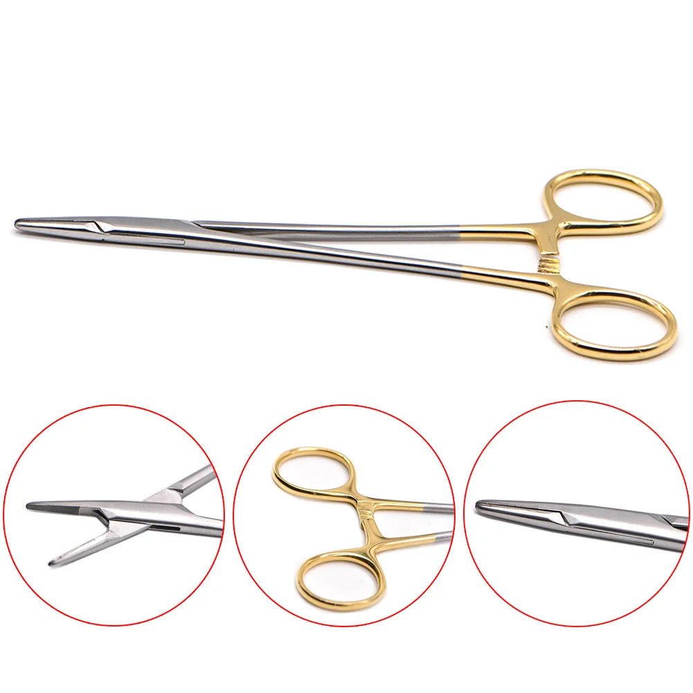 

Dental Needle Holders Stainless Steel Orthodontic Plier Gold Plated Handle Surgical Instrument Implant Castroviejo