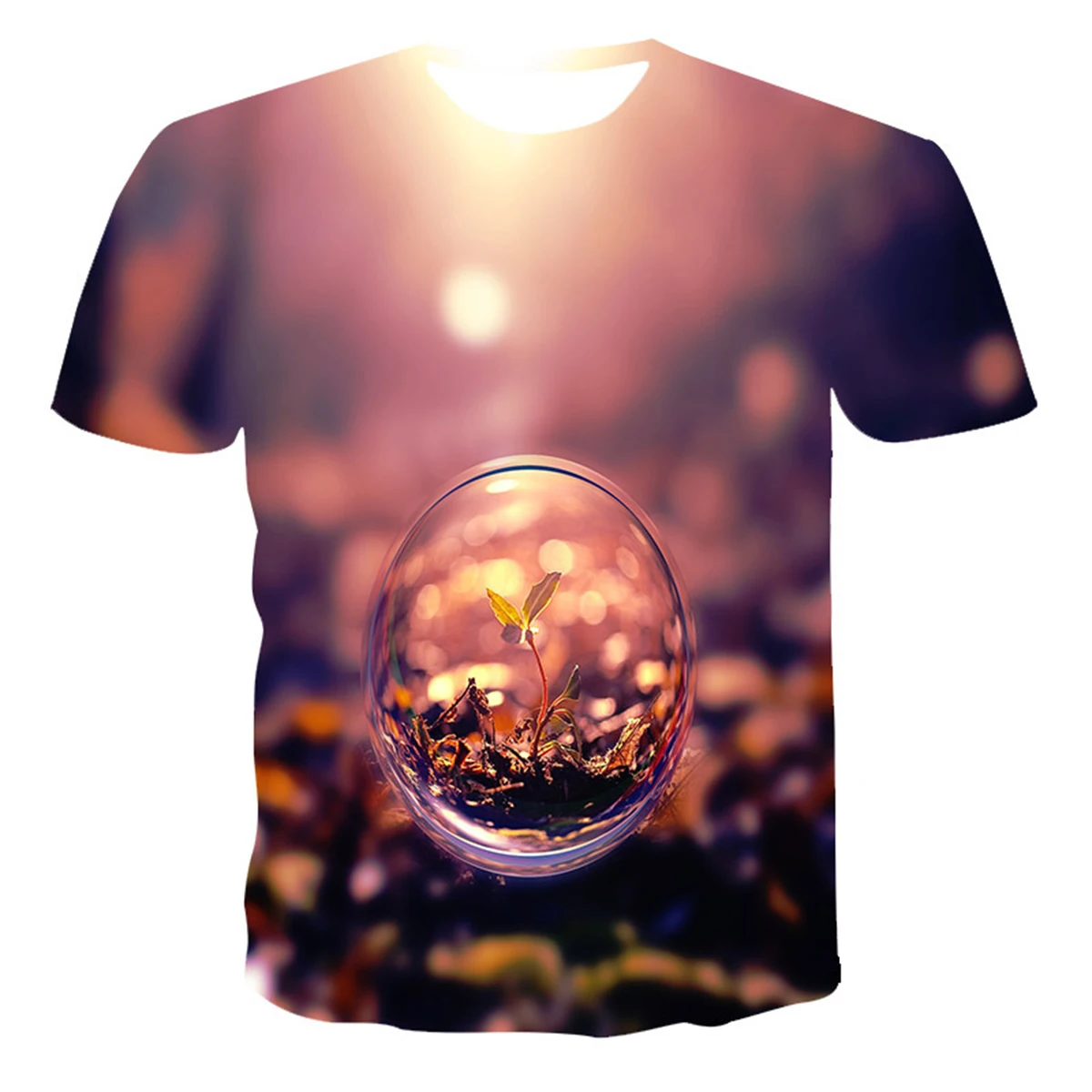 

New Men T-shirt Personality Printed Tee Sunlight Grass Water Printing T Shirt Photo Pimulation Pattern Street Casual Breathable