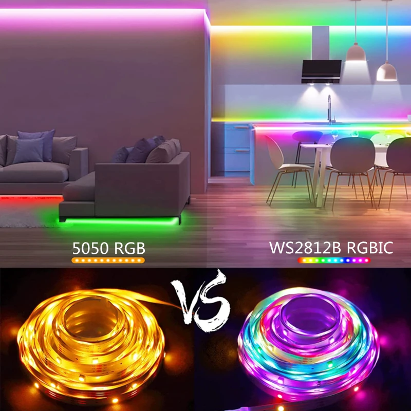 Светодиодная ленсветильник WS2812B RGB 5050 с Bluetooth 1-30 м | Освещение