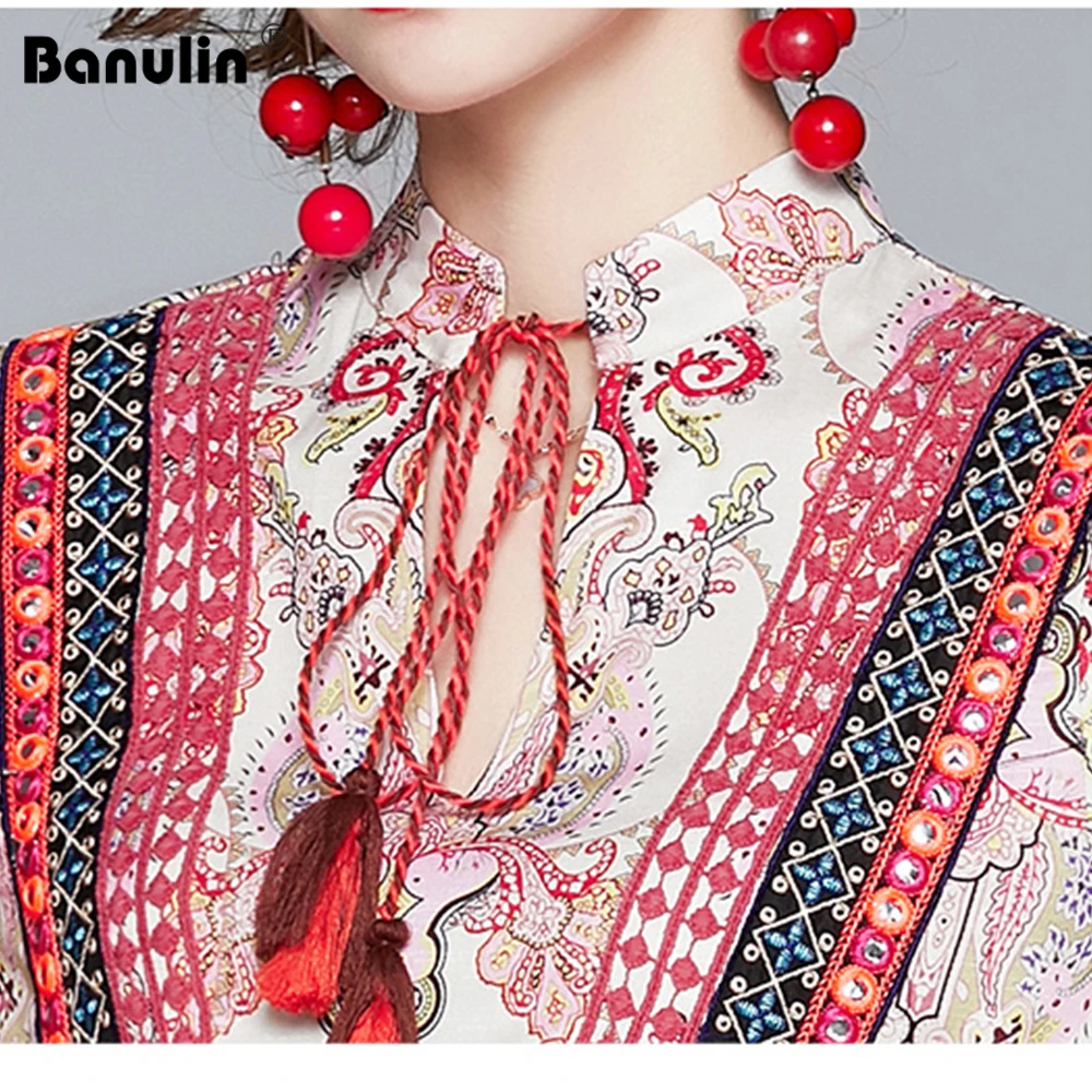 

Runway Long Sleeve Floral Long Dress Women Elegant Tassel Bow Tie O-Neck Chic Flower Print Winter Dresses 2020 Casual Woman