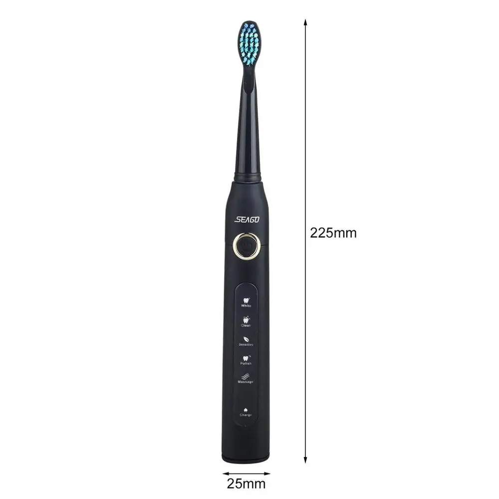 

Seago-507 Electric Toothbrush 5 modes Adult Waterproof Deep Clean Teeth Brush With 2 Replacement Heads USB Rechargeable