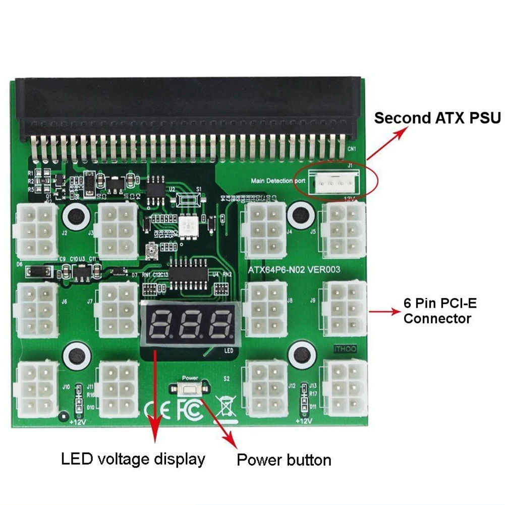 6pin Майнинг для HP PSU GPU Ethereum детали коммутационной платы со светодиодным дисплеем