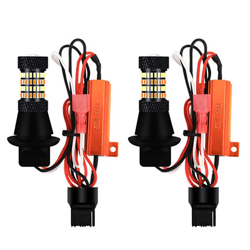 

2 шт. дневные ходовые огни поворота светильник 7440 BA15S BAU15S 1156 T20 Светодиодный лампочки Canbus Error Free белый янтарь двойной Цвет PY21W P21W лампы