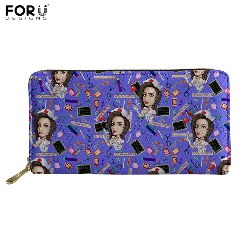 FORUDESIGNS/кошельки с узором для медсестры из мультфильма с принтом доктора, роскошный кожаный кошелек, вечерние клатчи для женщин, подарок на заказ - Цвет: HMA421Z21