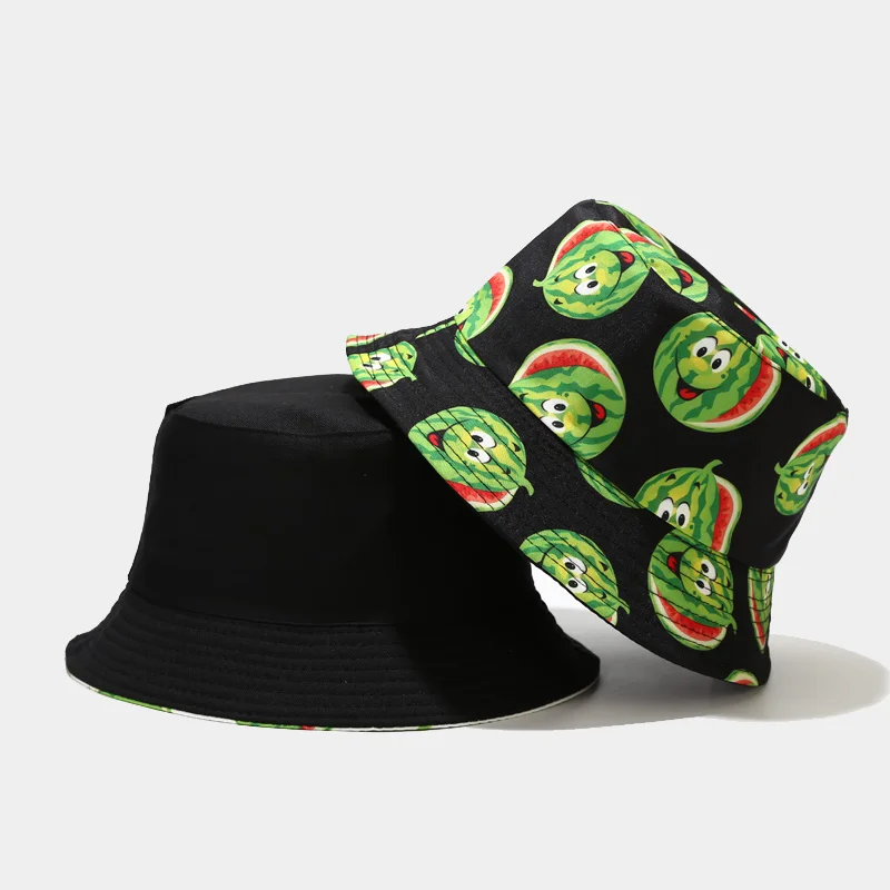 

New Brand Printing Bucket Hat Cute Fruitsun hatsUnisex Reversible Cartoon Outdoor Travel Hats