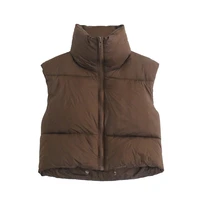 ladies casual high collar brown short parka coat jacket chic ladies fashion zipper sleeveless jacket vest womens vest
