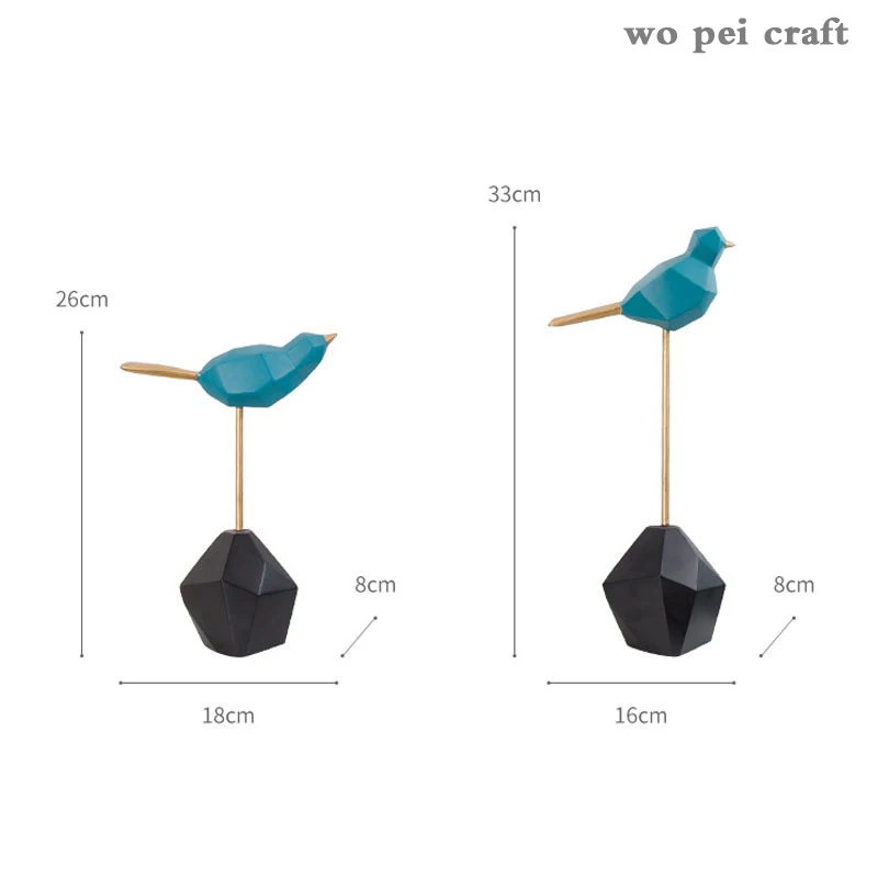 

2 Pcs/set Abstract Bird Geometric Decor Figurine Desk Decoration Bluebird Lovely Animal Resin Ornaments Statuette Crafts Modern