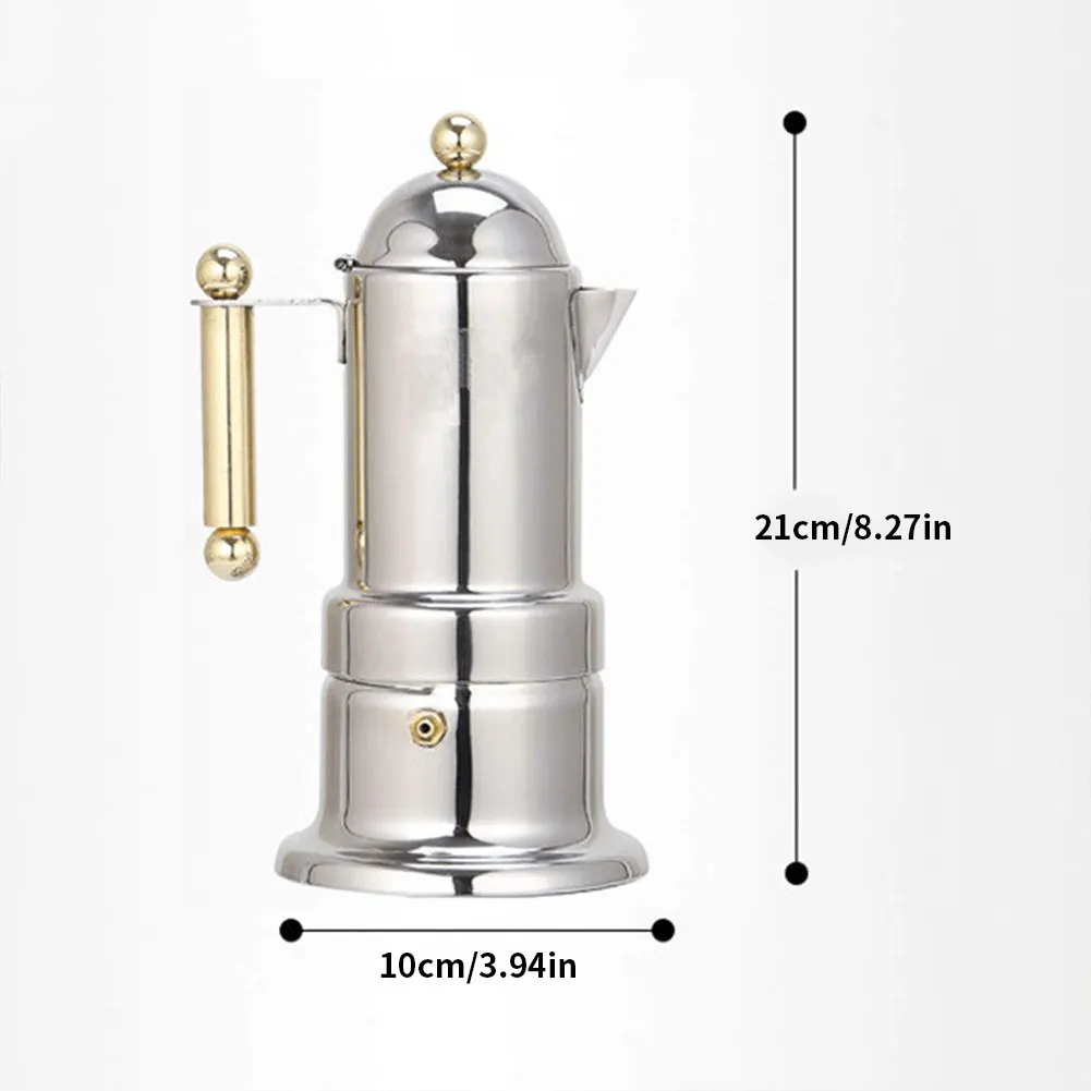 

Coffee Maker Espresso Stainless Steel Stovetop Induction Stove Top Espresso Machine Shot Pot Silver Cappuccino Portable Home