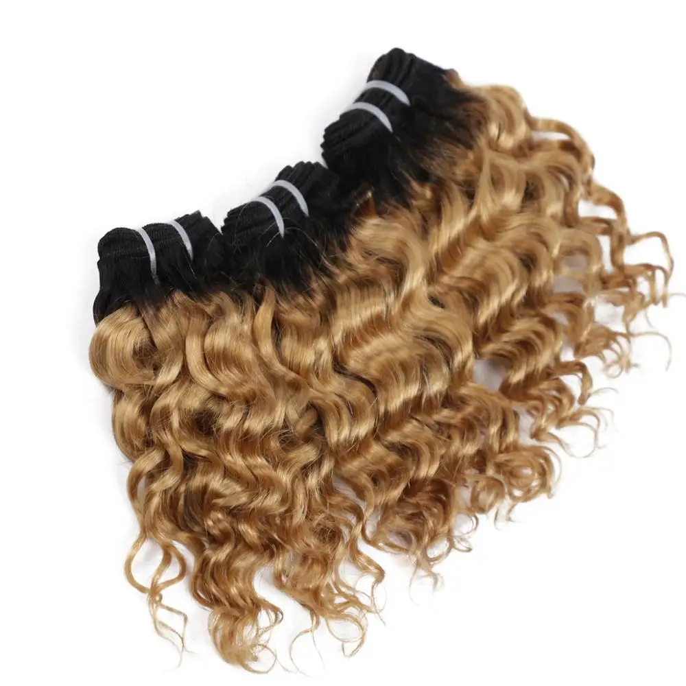Real Beauty 8” Ombre Deep Wave  Short Bob Style  1B/27 Remy Human Hair Bundles 50g Two Tone Honey Blonde Brazilian Hair Weave