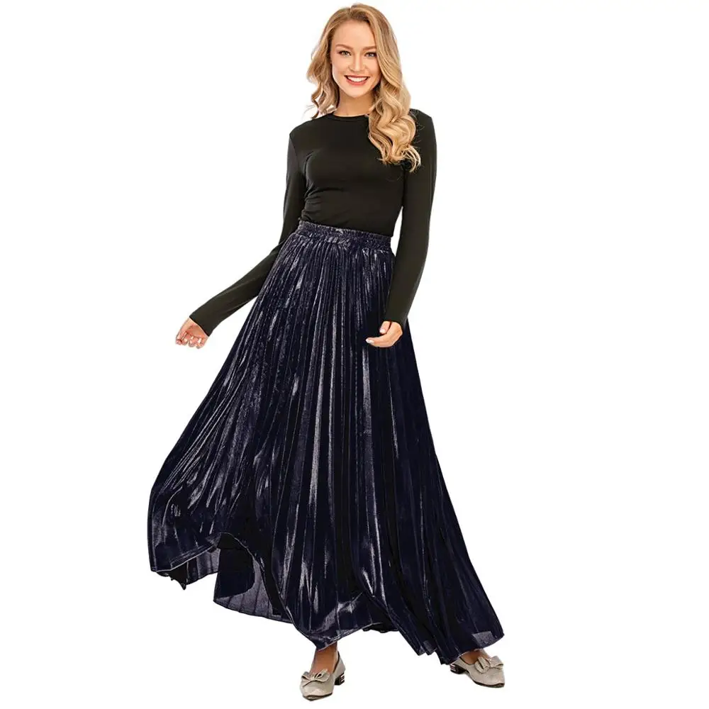 Юбка макси летняя Плиссированная с высокой талией однотонная|Мусульманская